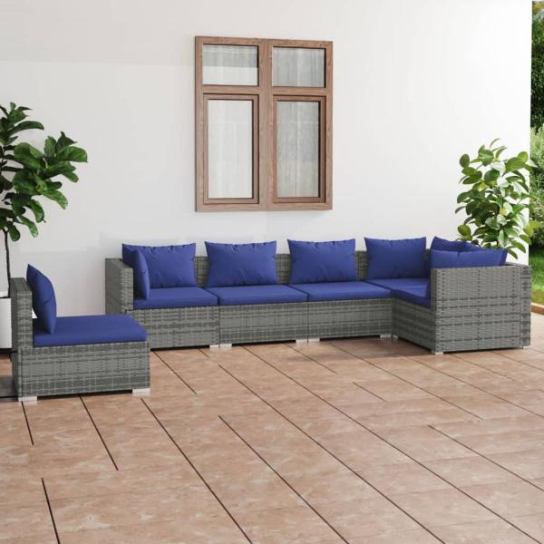 ARDEBO.de - 6-tlg. Garten-Lounge-Set mit Kissen Poly Rattan Grau
