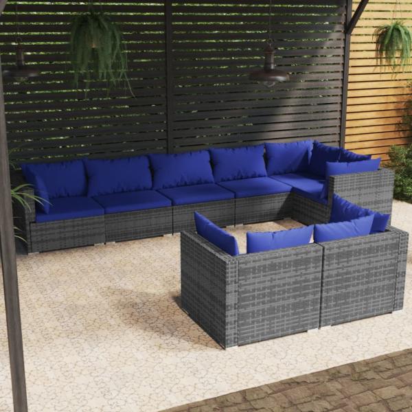 ARDEBO.de - 8-tlg. Garten-Lounge-Set mit Kissen Grau Poly Rattan