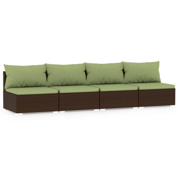 4-Sitzer-Sofa mit Kissen Braun Poly Rattan