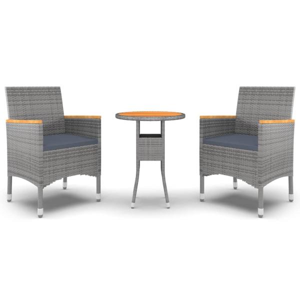 3-tlg. Garten-Essgruppe Poly Rattan Grau