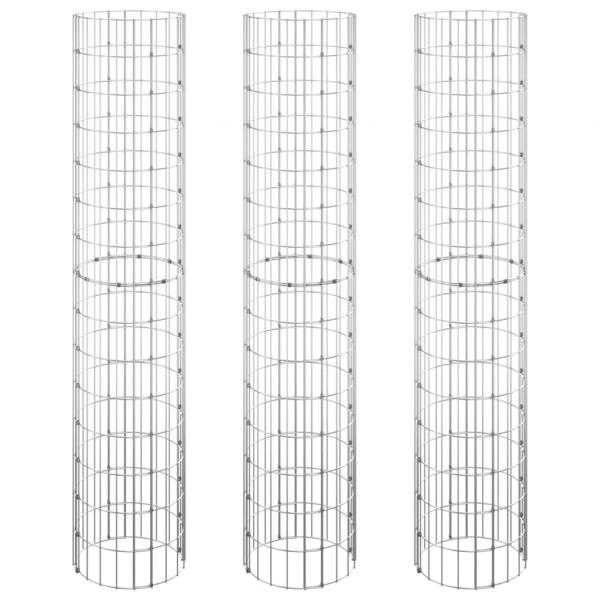 Gabionen-Hochbeete 3 Stk. Rund Verzinkter Stahl Ø30x150 cm