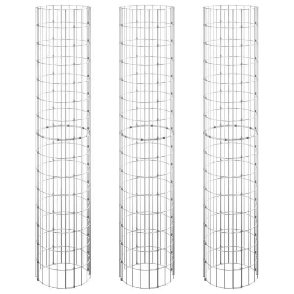 Gabionen-Hochbeete 3 Stk. Rund Verzinkter Stahl Ø30x150 cm