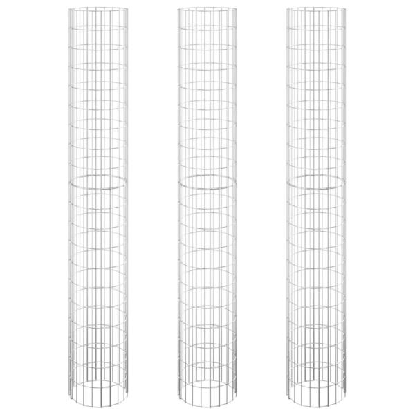 Gabionen-Hochbeete 3 Stk. Rund Verzinkter Stahl Ø30x200 cm