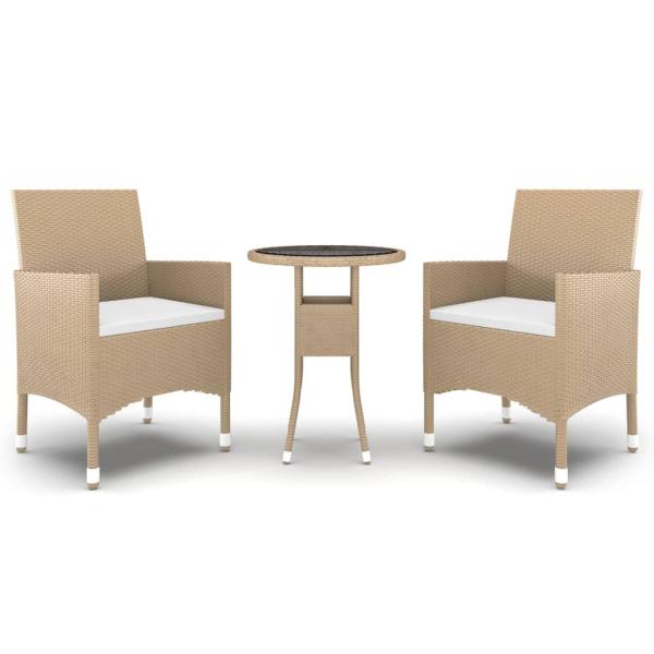 3-tlg. Garten-Essgruppe Poly Rattan Beige