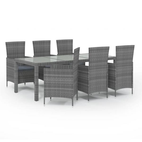 ARDEBO.de - 7-tlg. Garten-Essgruppe mit Kissen Poly Rattan Grau