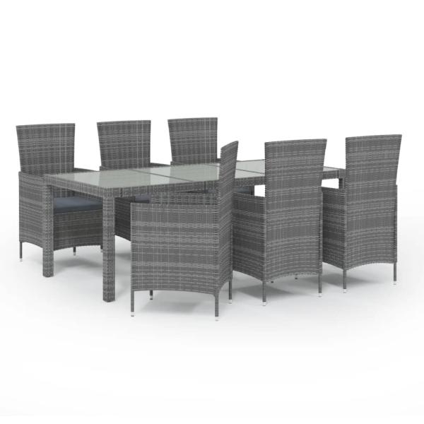 7-tlg. Garten-Essgruppe mit Kissen Poly Rattan Grau