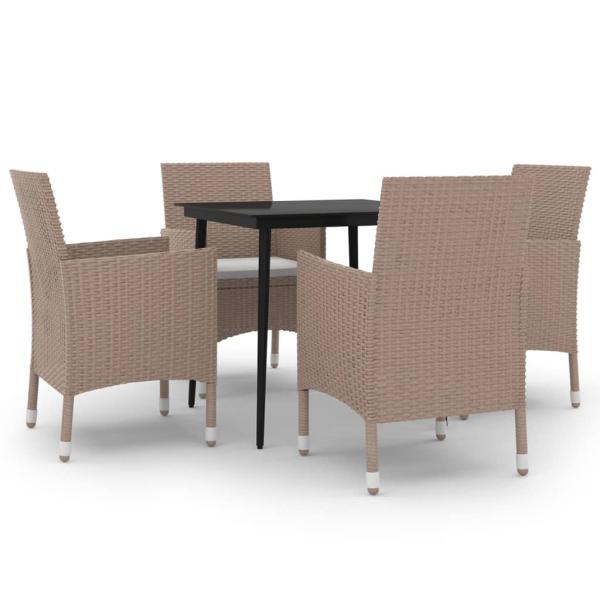 5-tlg. Garten-Essgruppe mit Kissen Poly Rattan und Glas