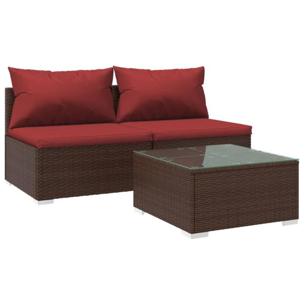 3-tlg. Garten-Lounge-Set mit Kissen Poly Rattan Braun