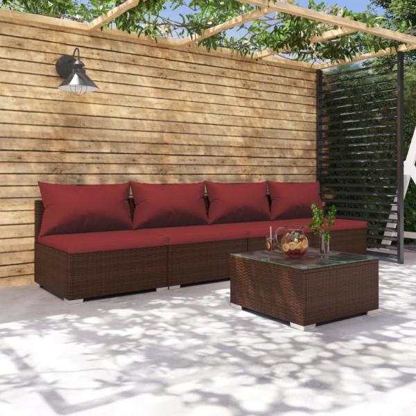 ARDEBO.de - 5-tlg. Garten-Lounge-Set mit Kissen Poly Rattan Braun