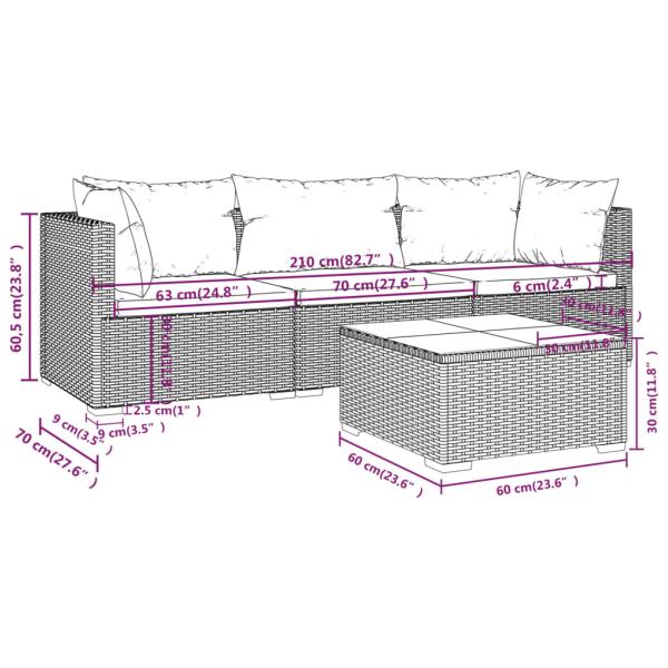 4-tlg. Garten-Lounge-Set mit Auflagen Poly Rattan Braun