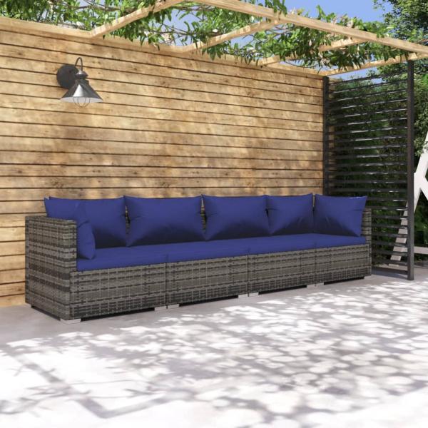 ARDEBO.de - 4-tlg. Garten-Lounge-Set mit Kissen Poly Rattan Grau