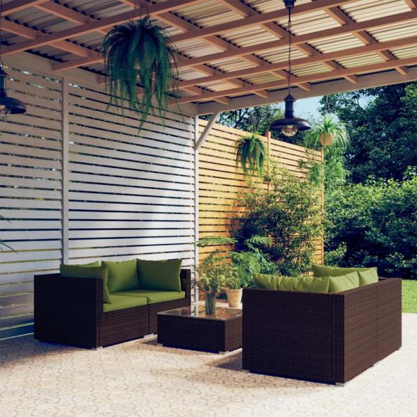 ARDEBO.de - 5-tlg. Garten-Lounge-Set mit Kissen Poly Rattan Braun