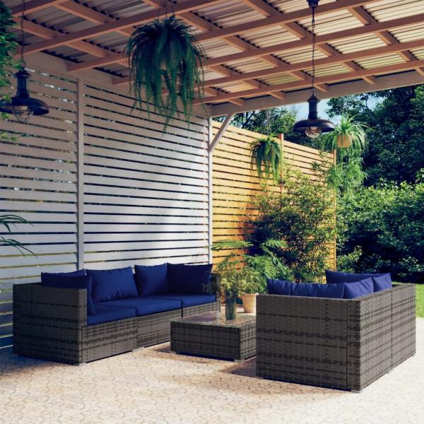 ARDEBO.de - 6-tlg. Garten-Lounge-Set mit Kissen Poly Rattan Grau