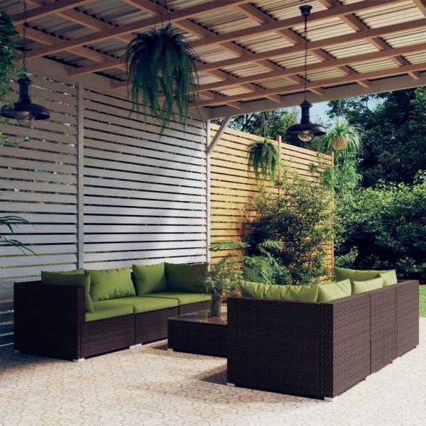 ARDEBO.de - 7-tlg. Garten-Lounge-Set mit Kissen Poly Rattan Braun