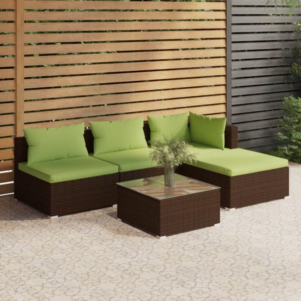 ARDEBO.de - 5-tlg. Garten-Lounge-Set mit Kissen Poly Rattan Braun
