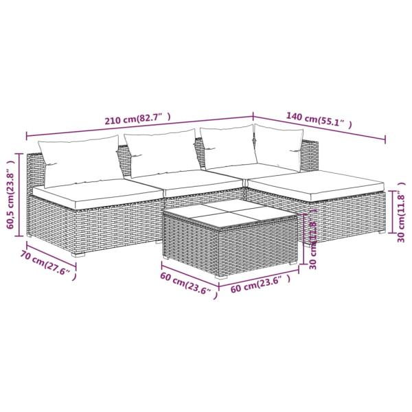 5-tlg. Garten-Lounge-Set mit Kissen Poly Rattan Braun