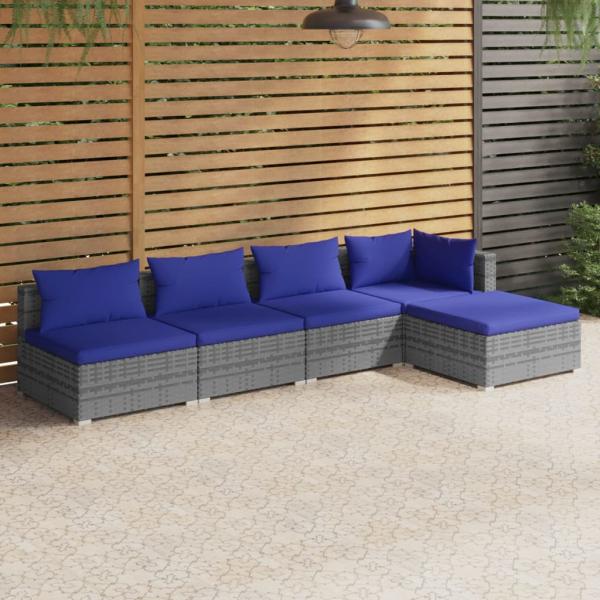 ARDEBO.de - 5-tlg. Garten-Lounge-Set mit Kissen Poly Rattan Grau