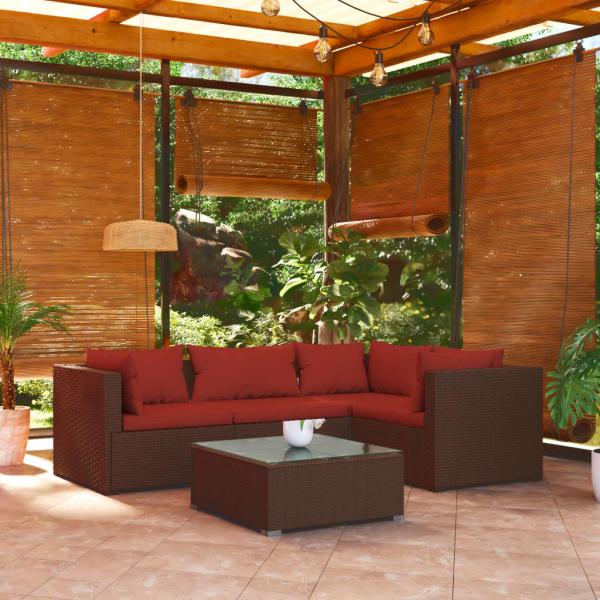 ARDEBO.de - 5-tlg. Garten-Lounge-Set mit Kissen Poly Rattan Braun