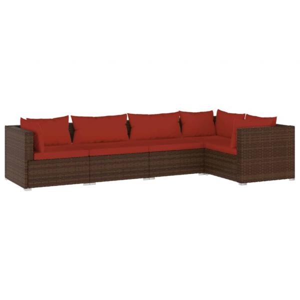 5-tlg. Garten-Lounge-Set mit Kissen Poly Rattan Braun