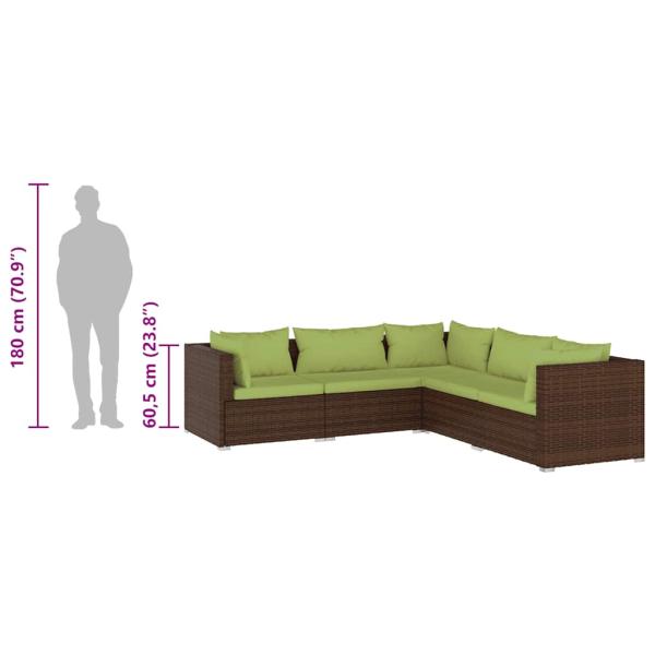 5-tlg. Garten-Lounge-Set mit Kissen Poly Rattan Braun