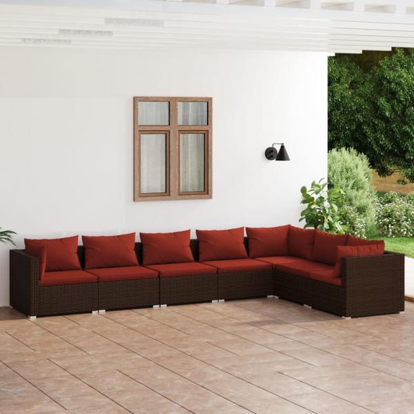 ARDEBO.de - 7-tlg. Garten-Lounge-Set mit Kissen Poly Rattan Braun