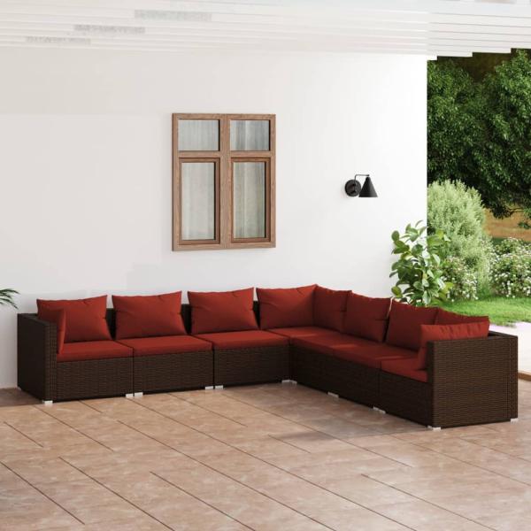 ARDEBO.de - 7-tlg. Garten-Lounge-Set mit Kissen Poly Rattan Braun
