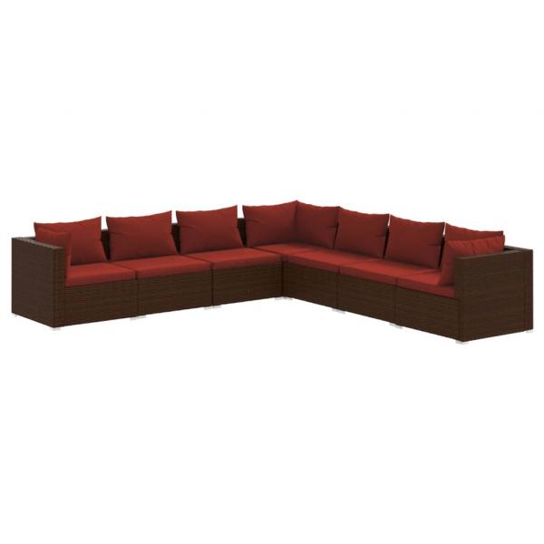 7-tlg. Garten-Lounge-Set mit Kissen Poly Rattan Braun