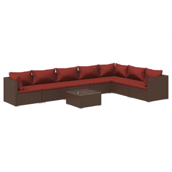 8-tlg. Garten-Lounge-Set mit Kissen Poly Rattan Braun