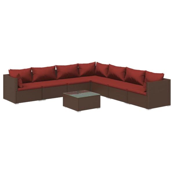 8-tlg. Garten-Lounge-Set mit Kissen Poly Rattan Braun