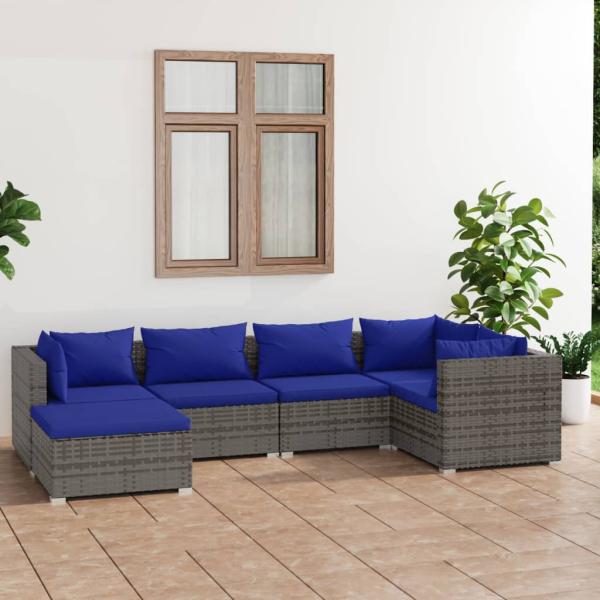 ARDEBO.de - 6-tlg. Garten-Lounge-Set mit Kissen Poly Rattan Grau