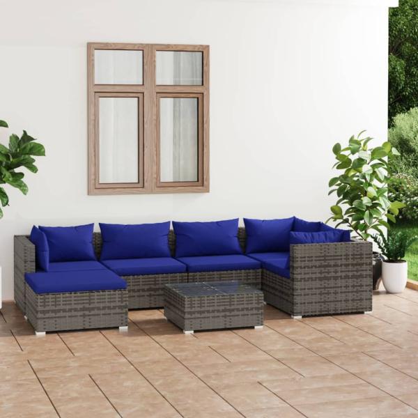 ARDEBO.de - 7-tlg. Garten-Lounge-Set mit Kissen Poly Rattan Grau