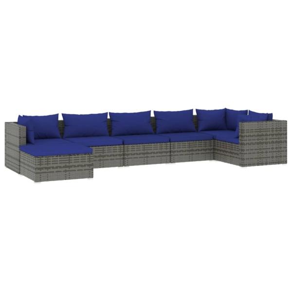 7-tlg. Garten-Lounge-Set mit Kissen Poly Rattan Grau