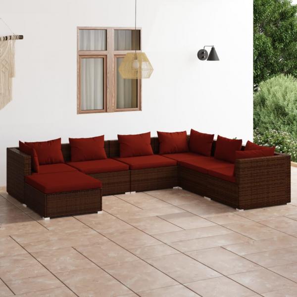 ARDEBO.de - 7-tlg. Garten-Lounge-Set mit Kissen Poly Rattan Braun