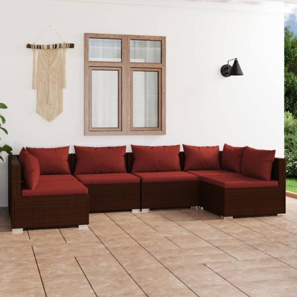 ARDEBO.de - 6-tlg. Garten-Lounge-Set mit Kissen Poly Rattan Braun