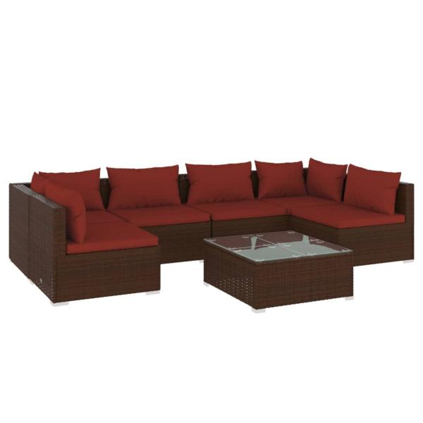 7-tlg. Garten-Lounge-Set mit Kissen Poly Rattan Braun