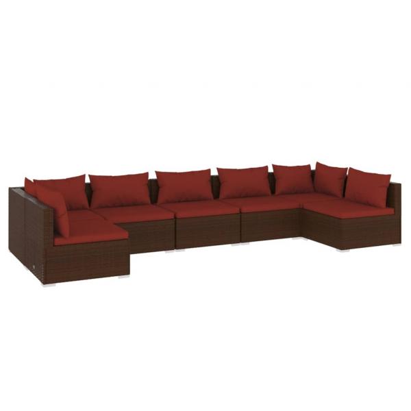 7-tlg. Garten-Lounge-Set mit Kissen Poly Rattan Braun