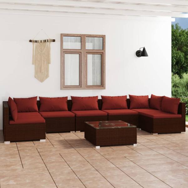 ARDEBO.de - 8-tlg. Garten-Lounge-Set mit Kissen Poly Rattan Braun