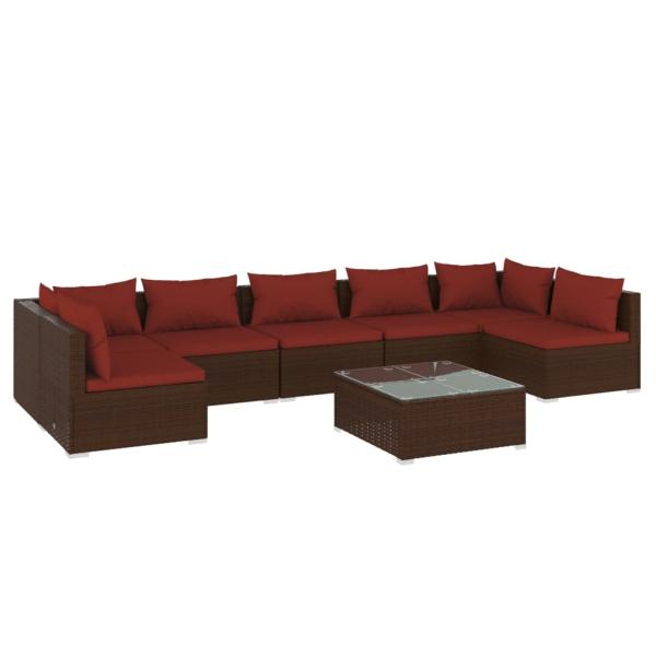 8-tlg. Garten-Lounge-Set mit Kissen Poly Rattan Braun