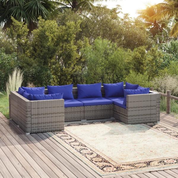 ARDEBO.de - 6-tlg. Garten-Lounge-Set mit Kissen Poly Rattan Grau
