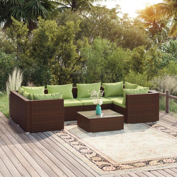 ARDEBO.de - 7-tlg. Garten-Lounge-Set mit Kissen Poly Rattan Braun