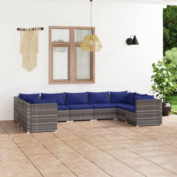 ARDEBO.de - 9-tlg. Garten-Lounge-Set mit Kissen Poly Rattan Grau