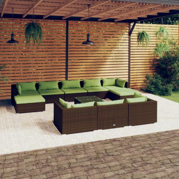 ARDEBO.de - 11-tlg. Garten-Lounge-Set mit Kissen Braun Poly Rattan