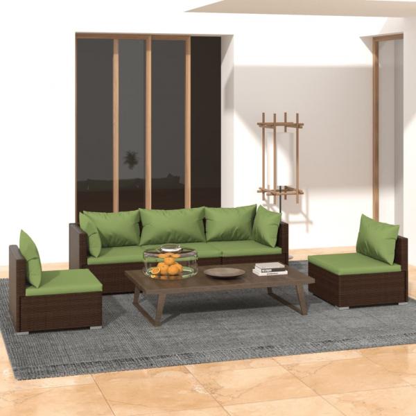 ARDEBO.de - 5-tlg. Garten-Lounge-Set mit Kissen Poly Rattan Braun