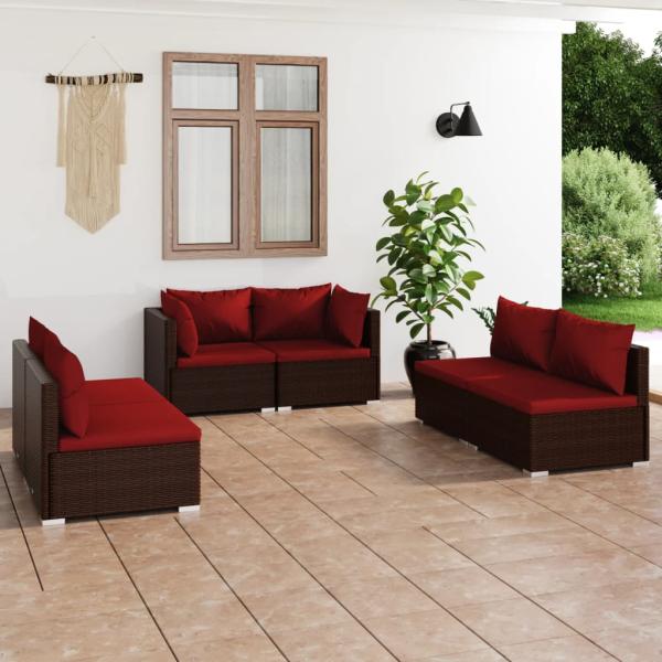 ARDEBO.de - 6-tlg. Garten-Lounge-Set mit Kissen Poly Rattan Braun