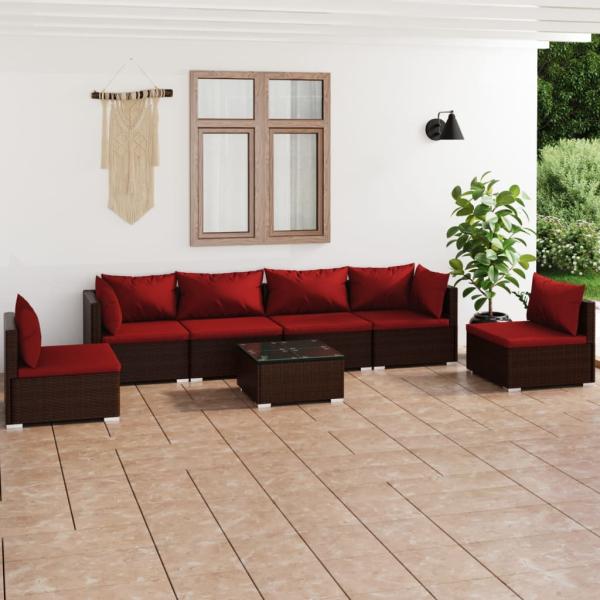 ARDEBO.de - 7-tlg. Garten-Lounge-Set mit Kissen Poly Rattan Braun