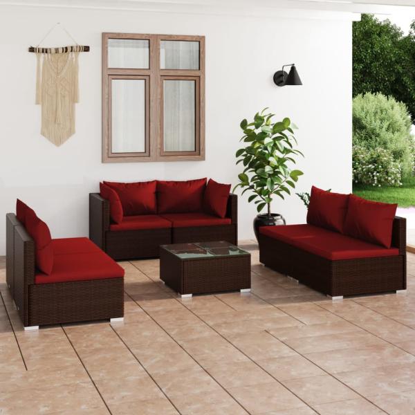 ARDEBO.de - 7-tlg. Garten-Lounge-Set mit Kissen Poly Rattan Braun