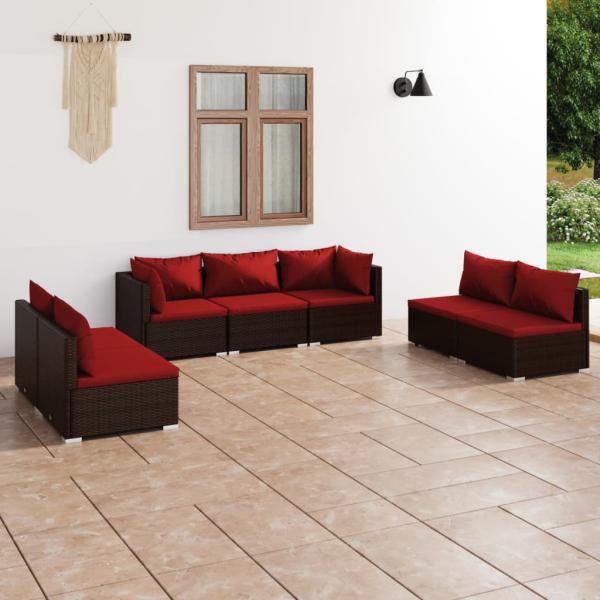 ARDEBO.de - 7-tlg. Garten-Lounge-Set mit Kissen Poly Rattan Braun