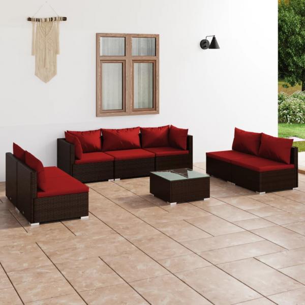 ARDEBO.de - 8-tlg. Garten-Lounge-Set mit Kissen Poly Rattan Braun