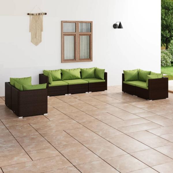 ARDEBO.de - 7-tlg. Garten-Lounge-Set mit Kissen Poly Rattan Braun