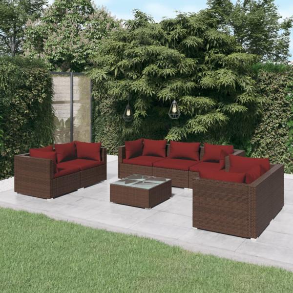 ARDEBO.de - 8-tlg. Garten-Lounge-Set mit Kissen Poly Rattan Braun